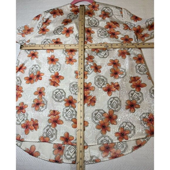 Maggie Barnes Blouse Womens 18W Floral Button Orange Beige Short Sleeve Asian - Picture 8 of 9